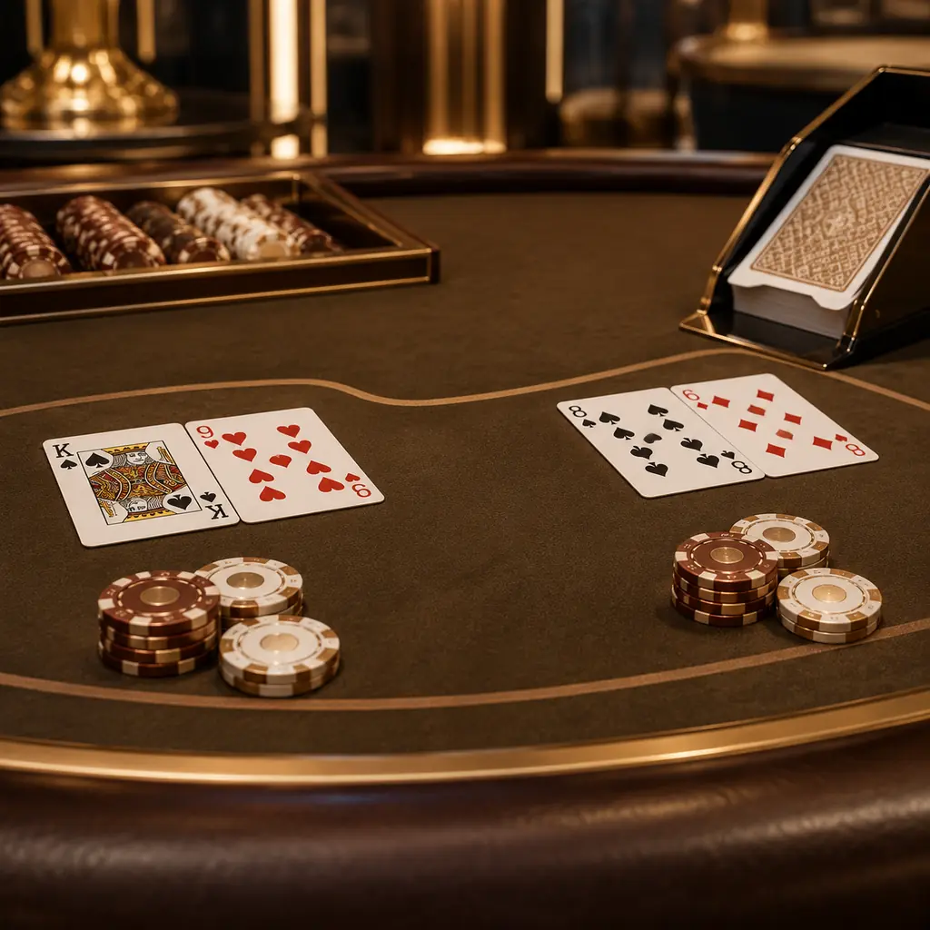 Kartu dan cip di meja baccarat dalam kasino