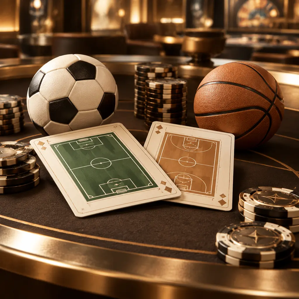 Papan lapangan sepak bola dan basket dengan cip kasino