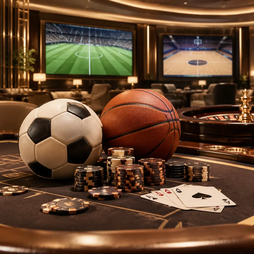Kasino dengan layar sepak bola dan basket tanpa teks hasil
