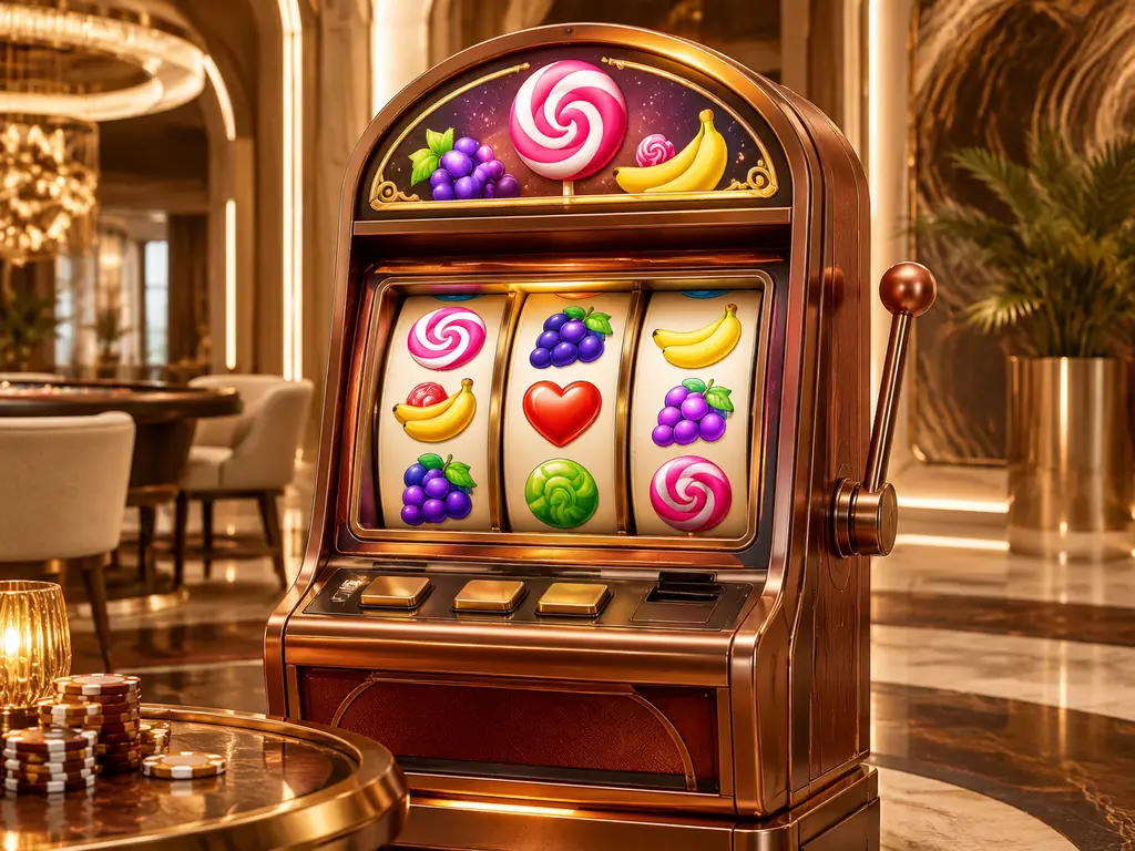 Mesin slot konseptual bertema permen dan buah dalam kasino